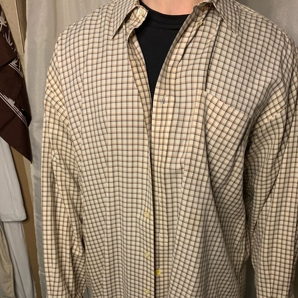 POLO RALPH LAUREN Mens Button Down Long Sleeve Oxford Shirt.Brown/ white xl - Picture 1 of 5